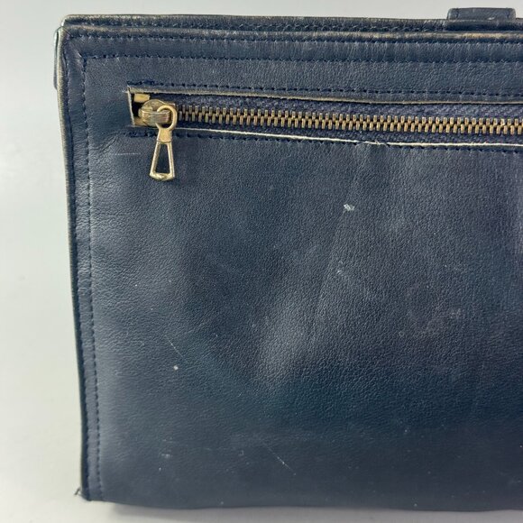 Authentic Vintage Bottega Veneta Navy Blue Leather Wristlet Clutch Made in Italy